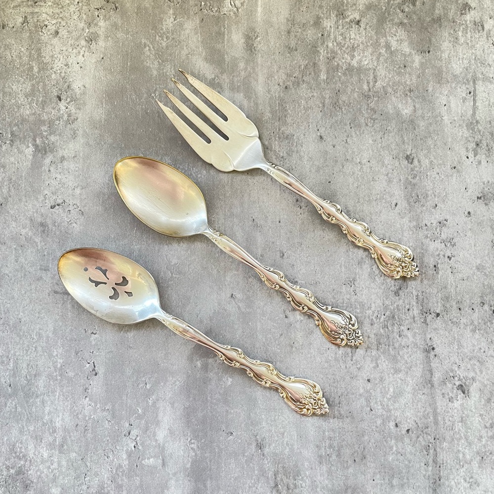 Vtg International Silverplate Flatware Serving Fork Berry Spoons Interlude c1971
